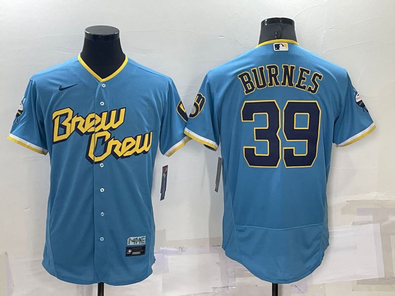 Men Milwaukee Brewers 39 Burnes Blue City Edition Elite Nike 2022 MLB Jersey